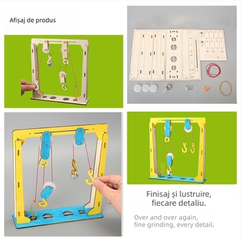 DIY Set cu Roți din Lemn pentru Fizică – Jucărie educațională STEM pentru 7–14 ani, Manual, Fără electricitate