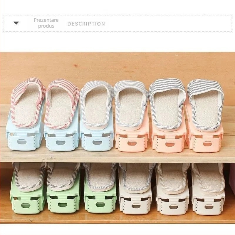 Organizator de pantofi compact cu compartimente stratificate și raft dublu pliabil (Material: Plastic; Stil: Modern și minimalist; Funcție: Depozare; Economisire a spațiului)