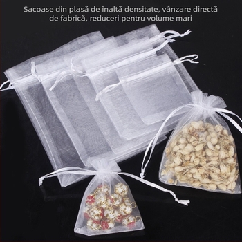 Bamida sac organza pentru bijuterii cu șnur, 100 bucăți într-un pachet