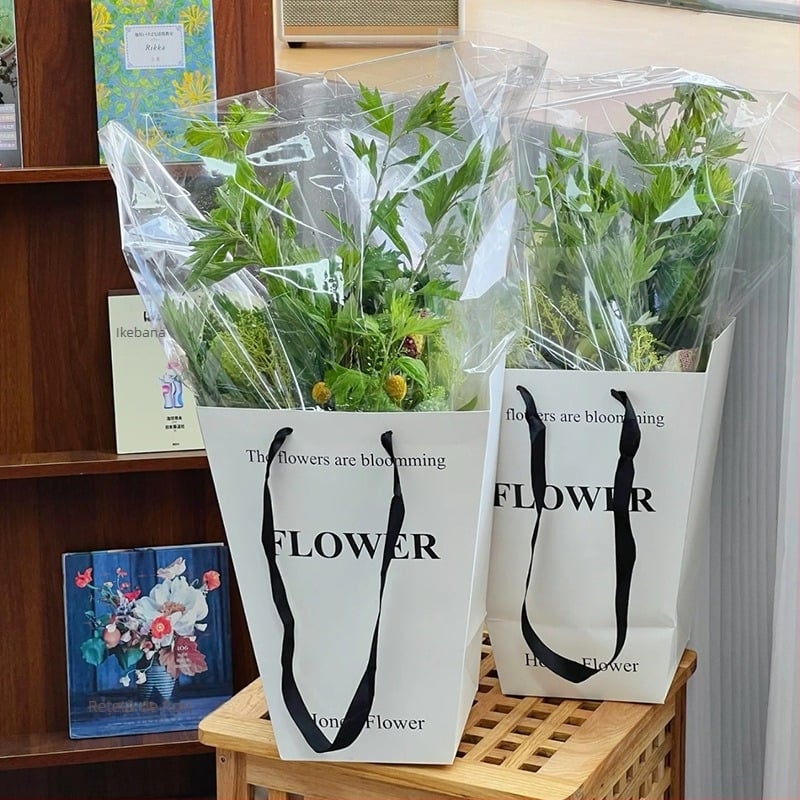 Geantă de flori trapezoidală, personalizată + în stoc, carton, acoperire impermeabilă