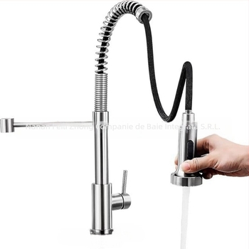 Robinet de bucătărie din oțel inoxidabil, extensibil, finisaj satinat – tip mixt, 0–90°C, 1.0 MPa