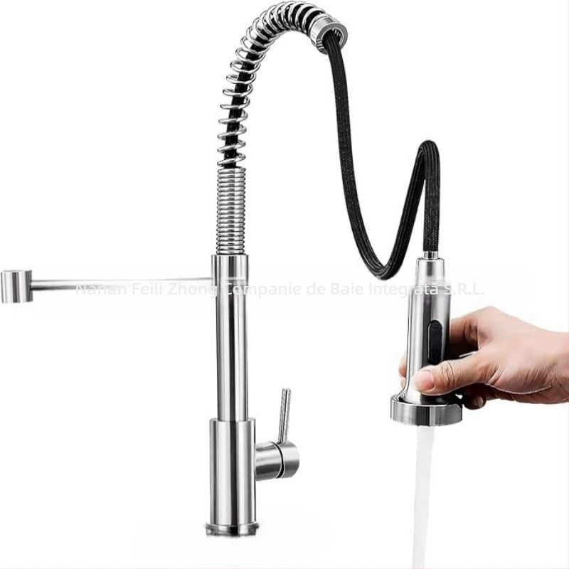 Robinet de bucătărie din oțel inoxidabil, extensibil, finisaj satinat – tip mixt, 0–90°C, 1.0 MPa