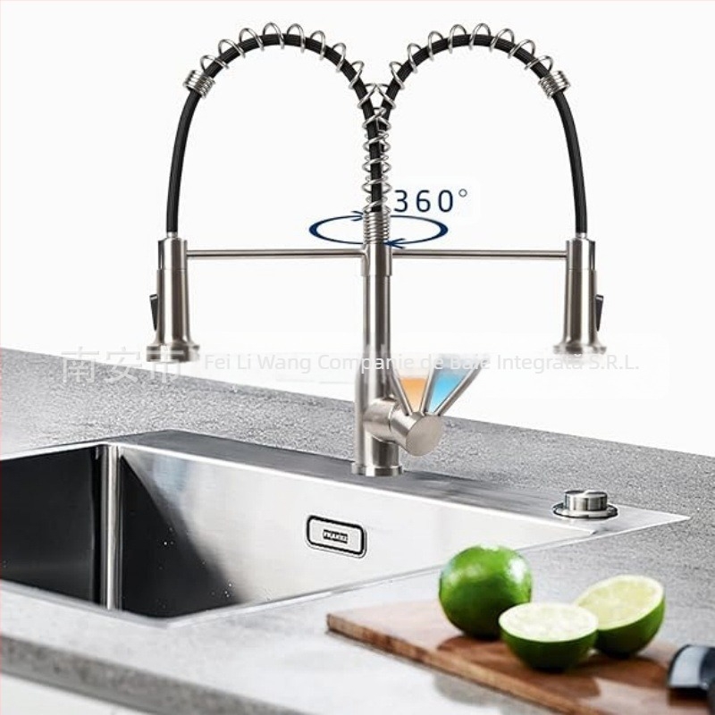 Robinet de bucătărie din oțel inoxidabil, extensibil, finisaj satinat – tip mixt, 0–90°C, 1.0 MPa