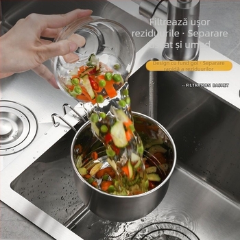 Coș suspendat pentru chiuvetă din oțel inoxidabil, pentru legume și fructe, cu mâner rotund pentru agățare, design modern minimalist