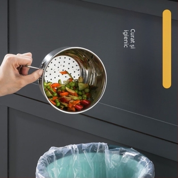 Coș suspendat pentru chiuvetă din oțel inoxidabil, pentru legume și fructe, cu mâner rotund pentru agățare, design modern minimalist