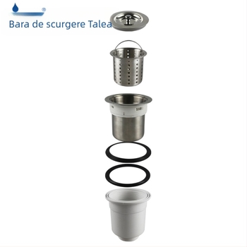 XK265 Drenaj bucătărie – Tip coș; Materiale: PP și SUS304; Construcție dublă din plastic și oțel; Diametru Ø110–114 mm