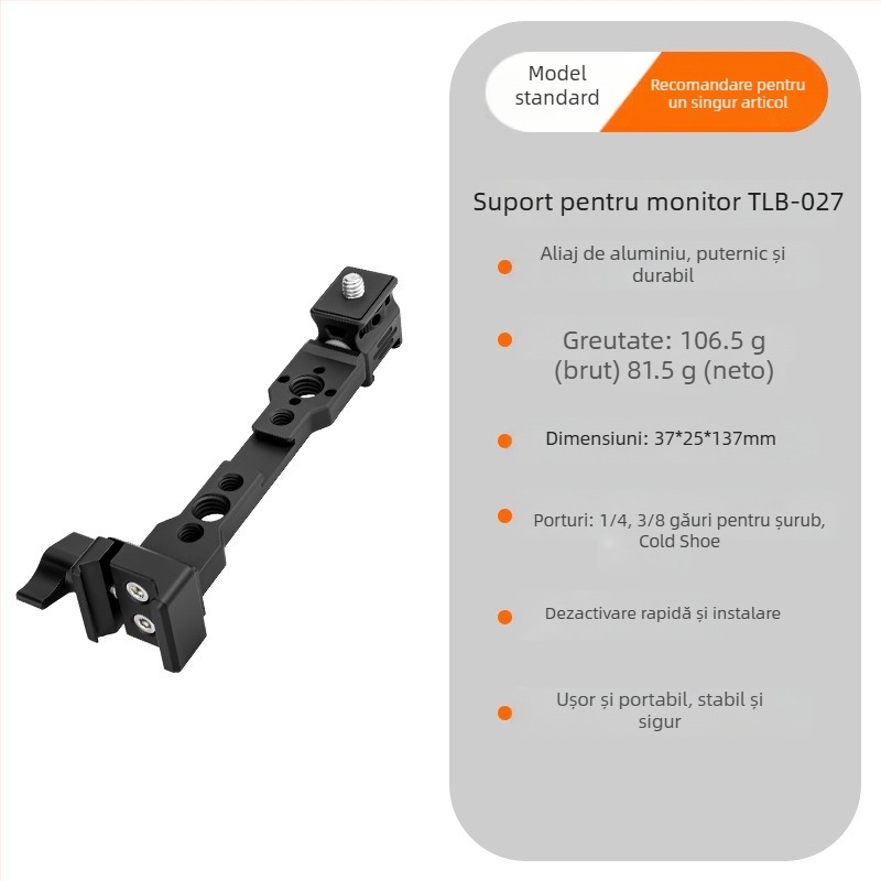 Suport lateral de expansiune pentru iluminare, microfon și monitor RS3 mini / RSC2 — model TLB-027, aliaj de aluminiu, greutate 82 g, compatibil RS3 mini și RSC2, 1 bucată.