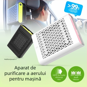 JO-6601 Purificator de aer pentru mașină cu filtru HEPA și ioni negativ dublu, PM2.5 și fumul, CADR 22 m3/h, 12–24 V, 2,8 W, 8 000 000 ioni/cm3