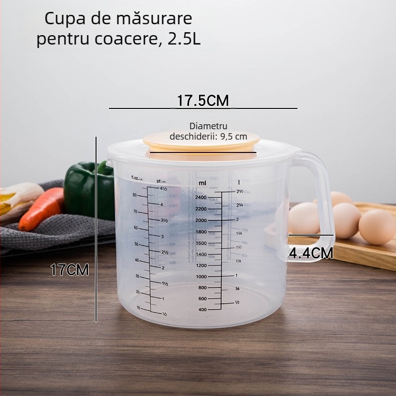 Recipient de măsurare pentru coacere din plastic PP cu capac, anti-stropire, graduat, pentru uz casnic, design modern minimalist