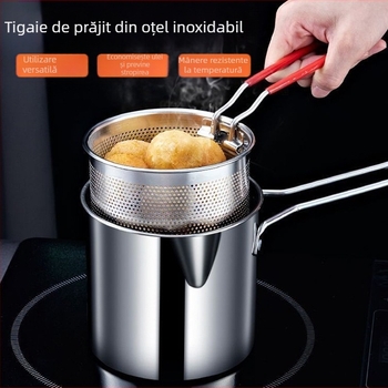 Vas de prăjit din oțel inoxidabil, multifuncțional, cu strecurătoare, design modern