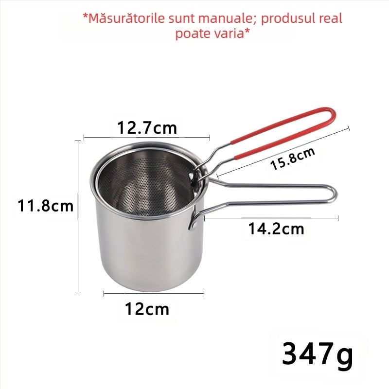 Vas de prăjit din oțel inoxidabil, multifuncțional, cu strecurătoare, design modern