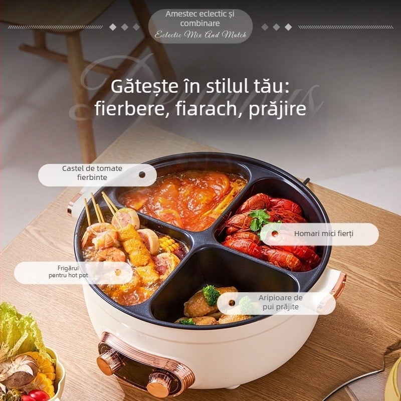 Oală electrică Cayga DYG-01, multifuncțională, cu funcție de prăjit în oală, 1300W, 220V, 1L, aliaj de aluminiu