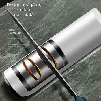 Ascuțitor electric de cuțite, dispozitiv de bucătărie compact, complet automat, reîncărcabil, din oțel inoxidabil, design modern minimalist.