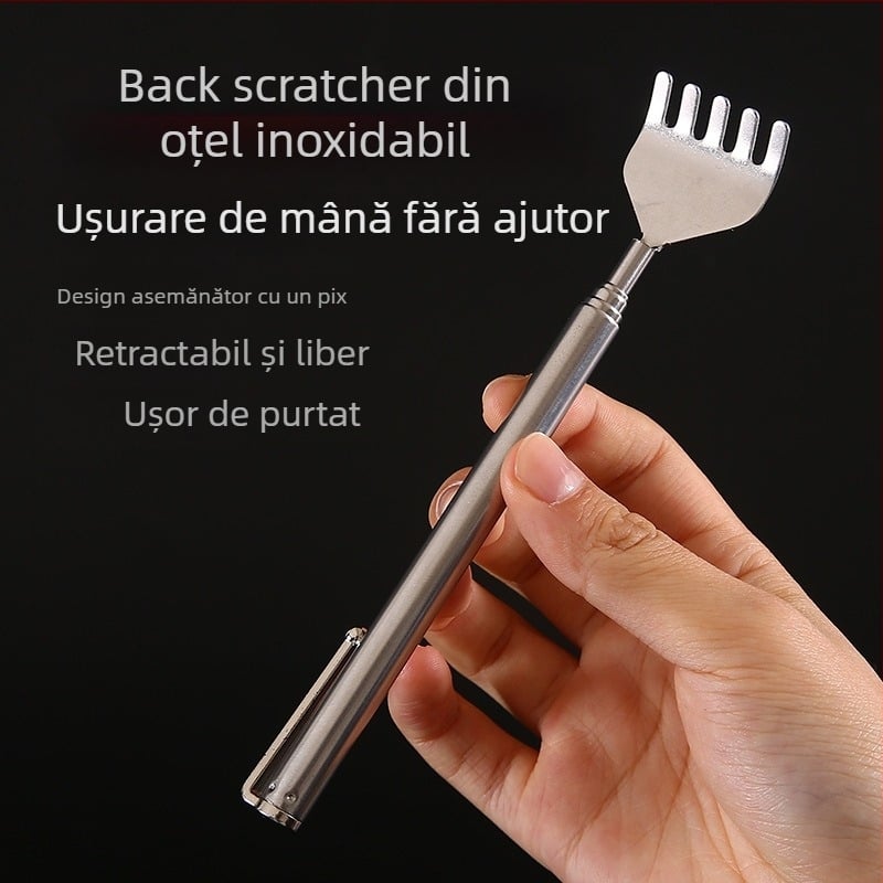 Scărpinator de spate portabil extensibil, cu funcție de gâdilat – aliaj metalic