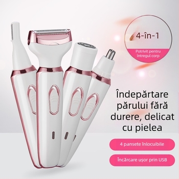 Trimer electric de îngrijire facială 4 în 1: îndepărtarea părului din nas, tăierea sprâncnelor și conturarea tâmplelor; reîncărcabil, 4 capete, lamă lavabilă, motor cu perii — model ZH-SN8866