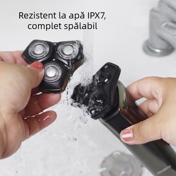 Aparat de ras electric cu afișaj LED, cap rotativ cu 3 lame, IPX7, încărcare USB, baterie încorporată de 500–800 mAh