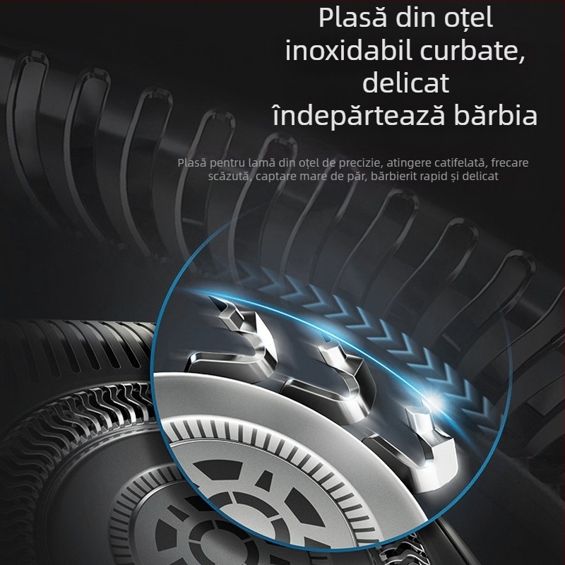 Mașină de ras electrică cu cap rotativ de 3 lame, motor fără perii, afișaj LED, autonomie de 30 de minute, putere maximă 3W