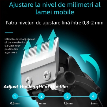 Mașină de tuns electrică KM-2279 cu afișaj LCD, baterie încorporată 500–800 mAh, autonomie 1–3 ore, lamă din oțel inoxidabil, impermeabilă