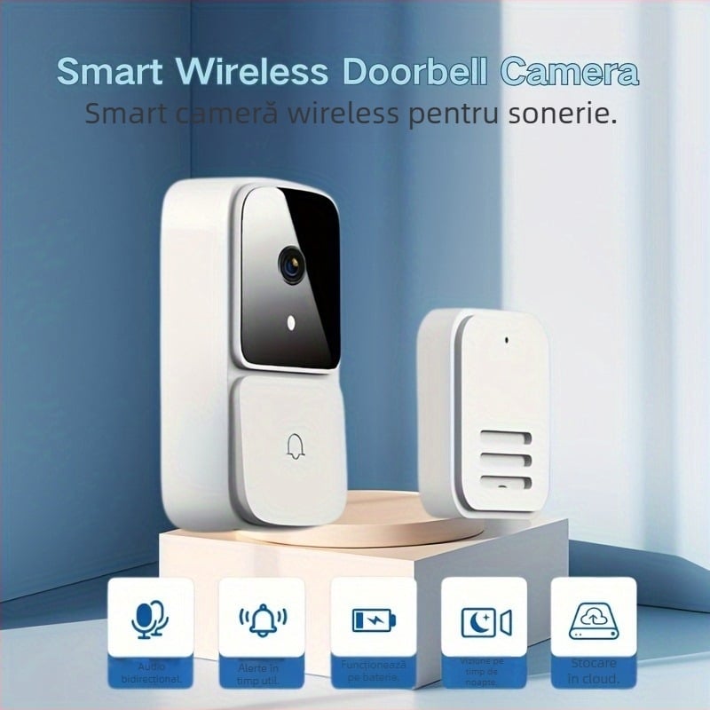Model M8 Sonerie video fără fir pentru ușă, cu interfonie bidirecțională, conectivitate WiFi și cameră de securitate la distanță