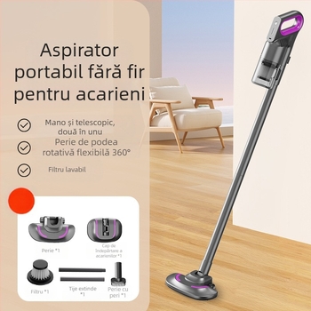 Aspirator fără fir pentru umezeala și uscat, cu perie pentru eliminarea acarienilor — 3100–4000 Pa aspirație, 80W, zgomot ≤36 dB, baterie încorporată