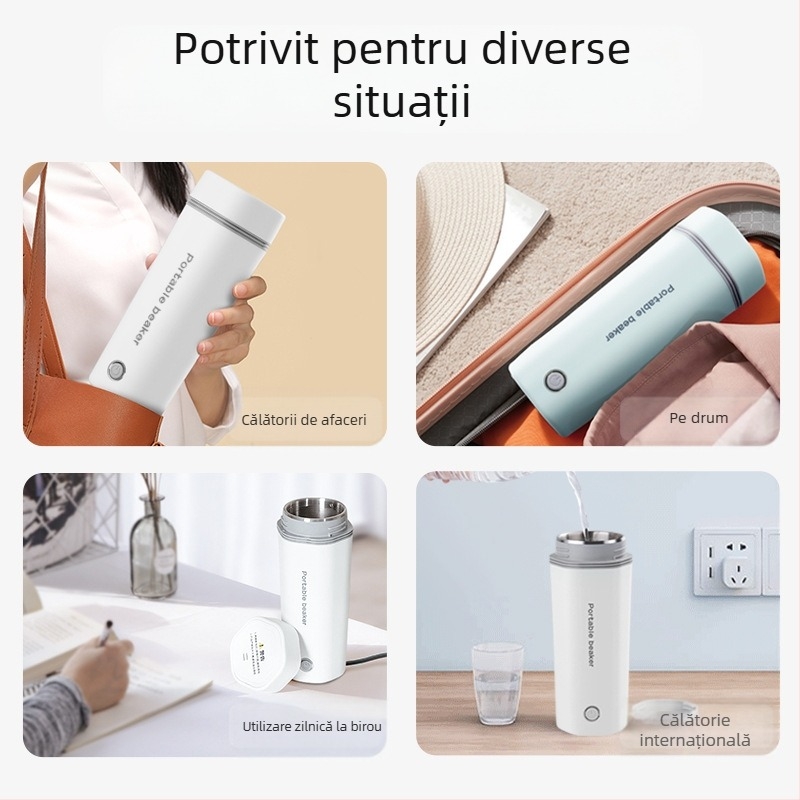 Cană electrică pentru ceai, 350 ml, tensiune duală 110V/220V, 300W, încălzire pe bază, interior din oțel inoxidabil 304