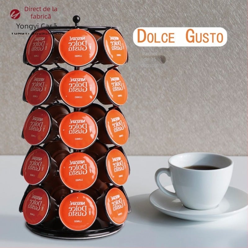 Raft pentru capsule de cafea Nestlé, rotativ, depozitare pentru 35 de capsule, cadru din sârmă de fier, detașabil și fără montaj