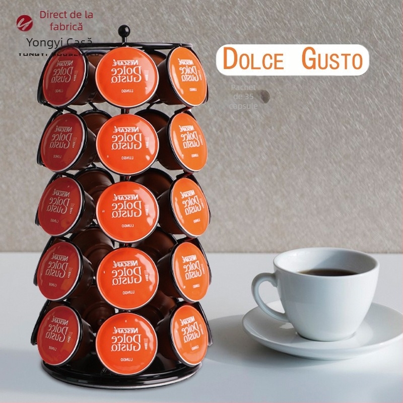 Raft pentru capsule de cafea Nestlé, rotativ, depozitare pentru 35 de capsule, cadru din sârmă de fier, detașabil și fără montaj