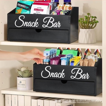 Cutie de depozitare din lemn pentru birou cu compartimente pentru băuturi și mâncare — suport portabil pentru cafea, capacitate personalizabilă