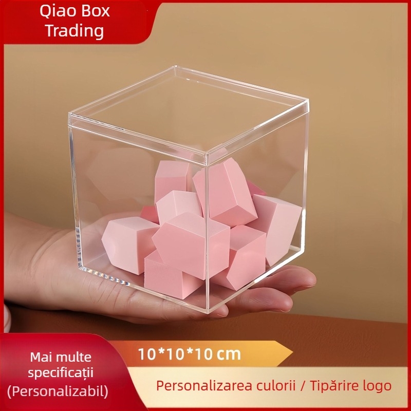 Cutie pătrată din plastic PS, cu capac, pentru acvariu de birou, capacitate 850 ml, grosime a pereților 2 mm, imprimare cu logo