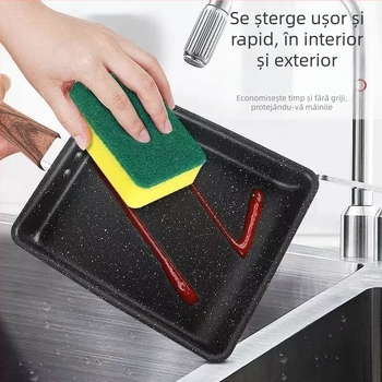 Tigaie pătrată Tamagoyaki din aluminiu, antiaderentă, adâncime 3,5 cm, fund simplu, pentru omletă și găluște prăjite