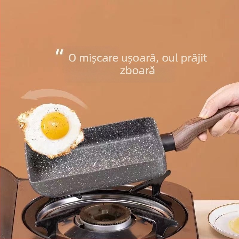 Tigaie pătrată Tamagoyaki din aluminiu, antiaderentă, adâncime 3,5 cm, fund simplu, pentru omletă și găluște prăjite