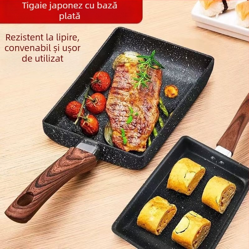 Tigaie pătrată Tamagoyaki din aluminiu, antiaderentă, adâncime 3,5 cm, fund simplu, pentru omletă și găluște prăjite