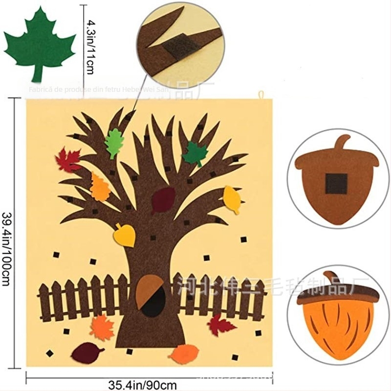 weisan decor din fetru cu frunze de arțar pentru Ziua Recunoștinței, 52 de frunze, pandantive auto-adezive