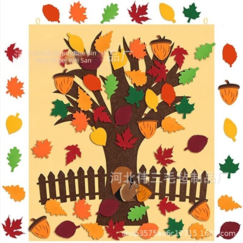 weisan decor din fetru cu frunze de arțar pentru Ziua Recunoștinței, 52 de frunze, pandantive auto-adezive