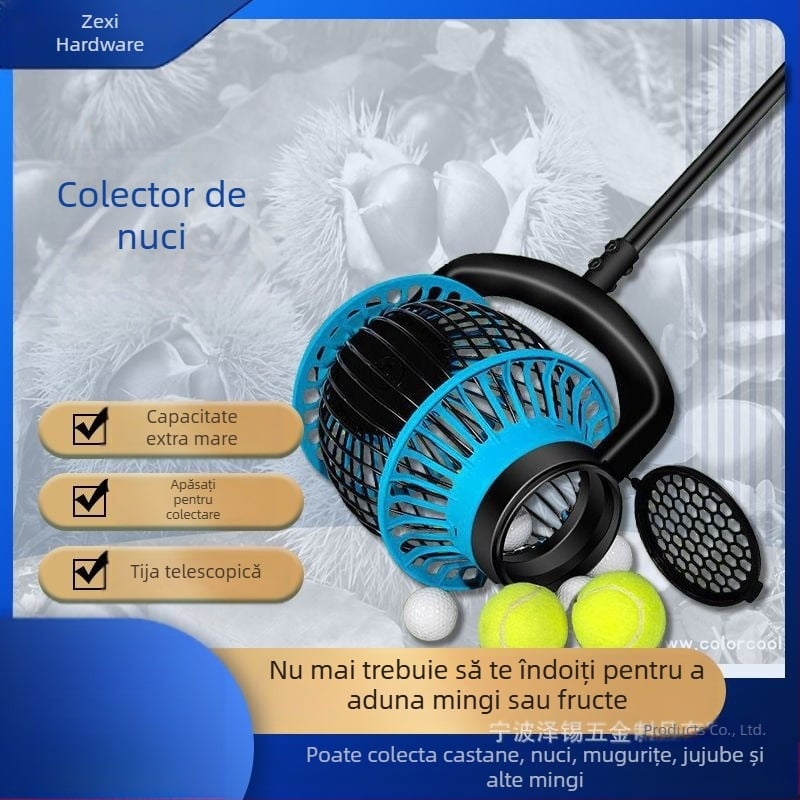 Colector de nuci pentru livadă Feng Yida — tijă din aliaj de aluminiu, role din nailon, destinat colectării nucilor