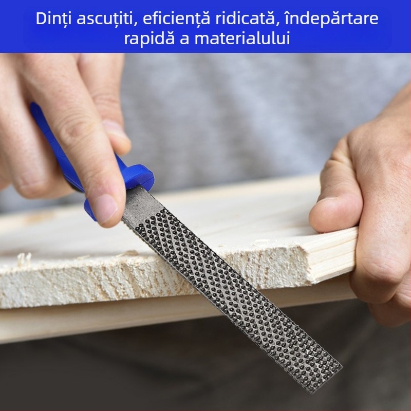 Set de trei fișiere pentru tâmplă cu mâner — fișiere din oțel: semicercular, plat și rotund