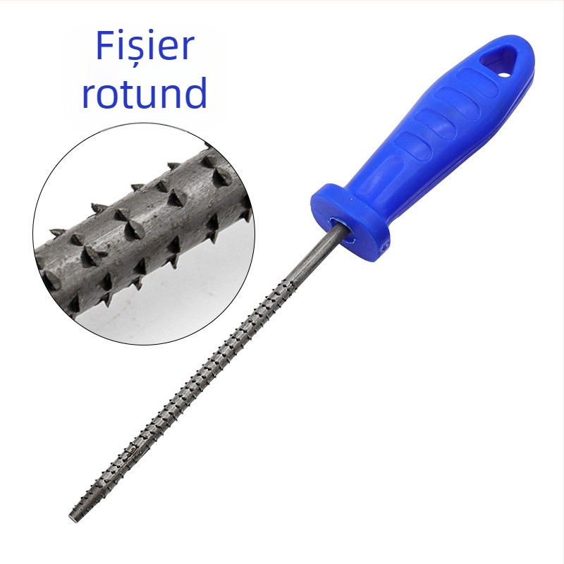 Set de trei fișiere pentru tâmplă cu mâner — fișiere din oțel: semicercular, plat și rotund