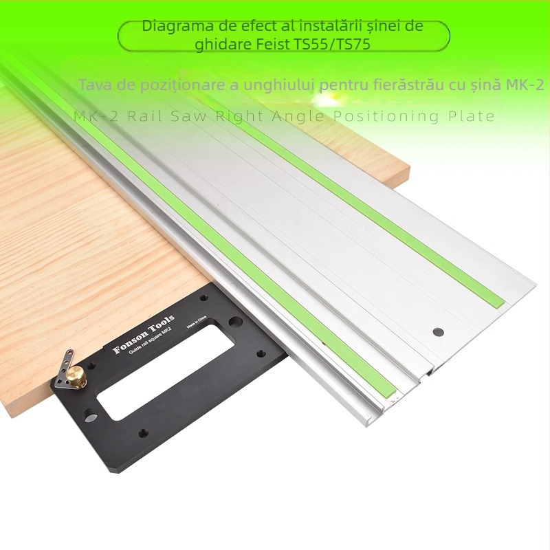 Placă de poziționare unghi drept pentru șina de ghidaj a fierăstrăului circular, metal, set de 2 Fengsen