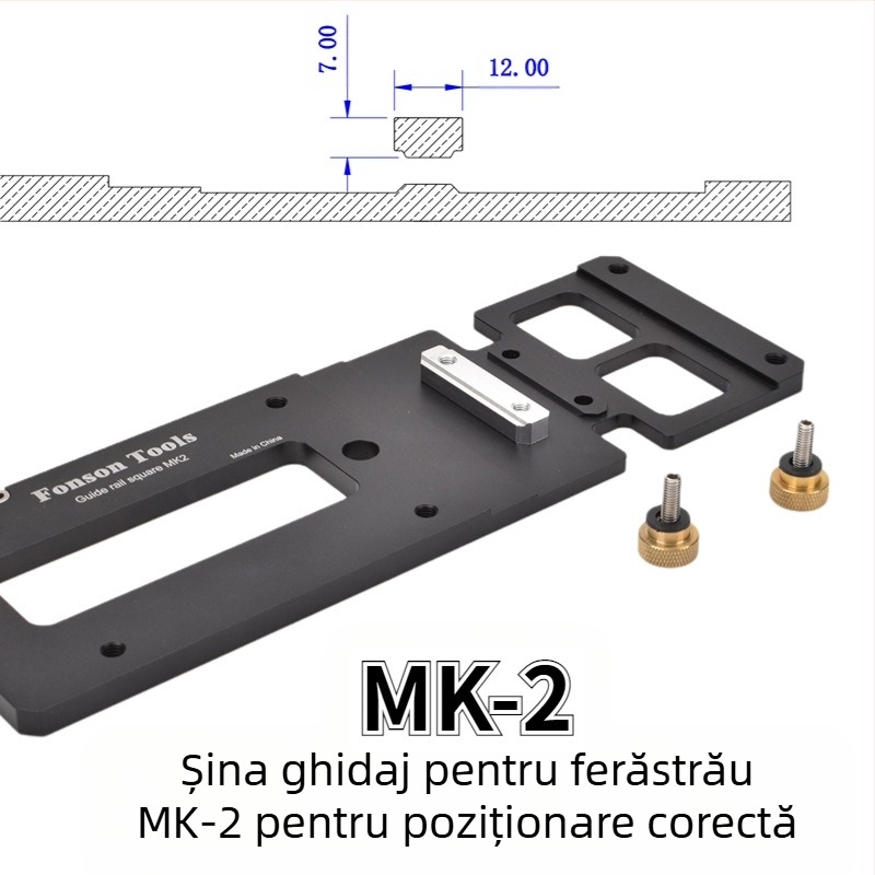 Placă de poziționare unghi drept pentru șina de ghidaj a fierăstrăului circular, metal, set de 2 Fengsen