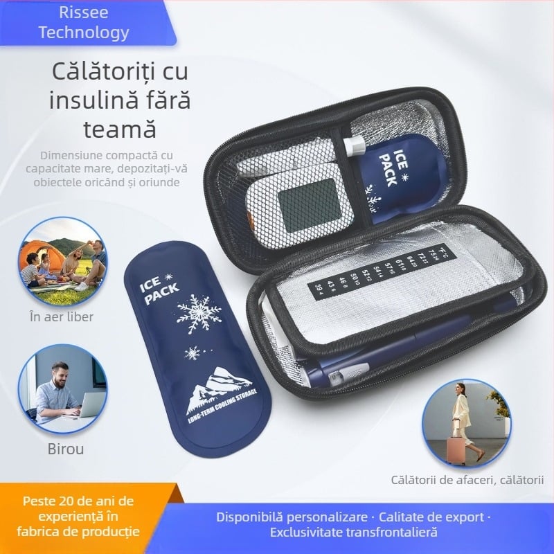 Cutie de păstrare a insulinei 2–8°C, geantă EVA impermeabilă, portabilă, cu izolație termică