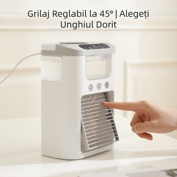 Ventilator de birou cu umidificator prin ceață, reîncărcabil, 3 moduri de pulverizare, 5 palete, silențios, alimentare USB