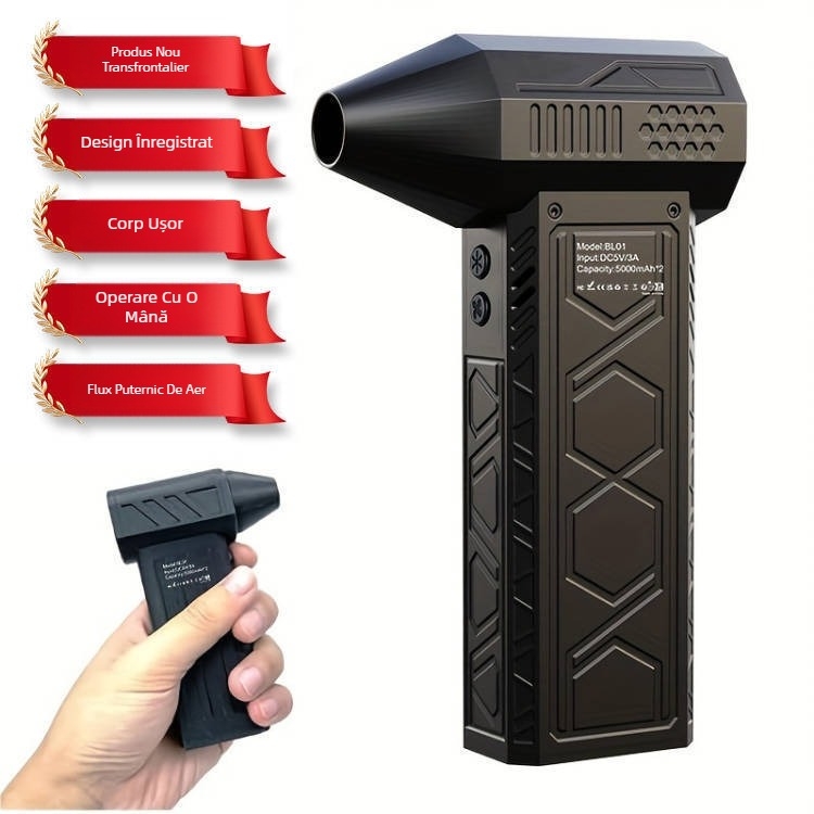 Ventilator de cort portabil cu afișaj, fără perii, 4 viteze, baterie de 4000 mAh, autonomie 3–6 ore