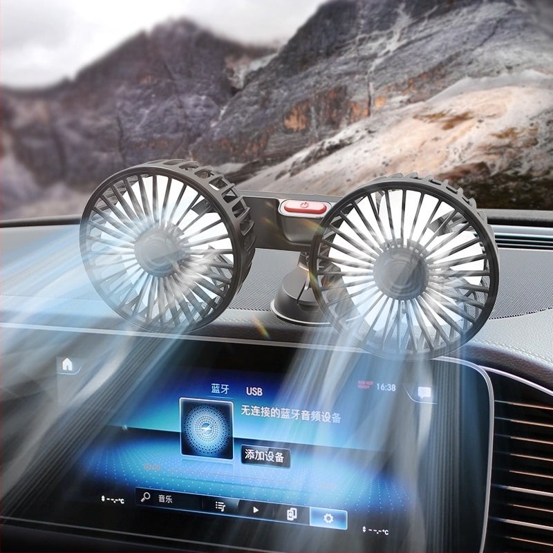 Ventilator auto F4206 cu ventuză, capete duble, alimentare USB, 10W