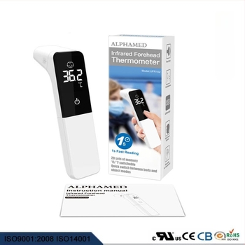 Termometru digital multifuncțional pentru frunte și urechi, cu afișaj LED — ALPHAMED UFR102, baterii 2x AAA, interval de măsură 32–43°C