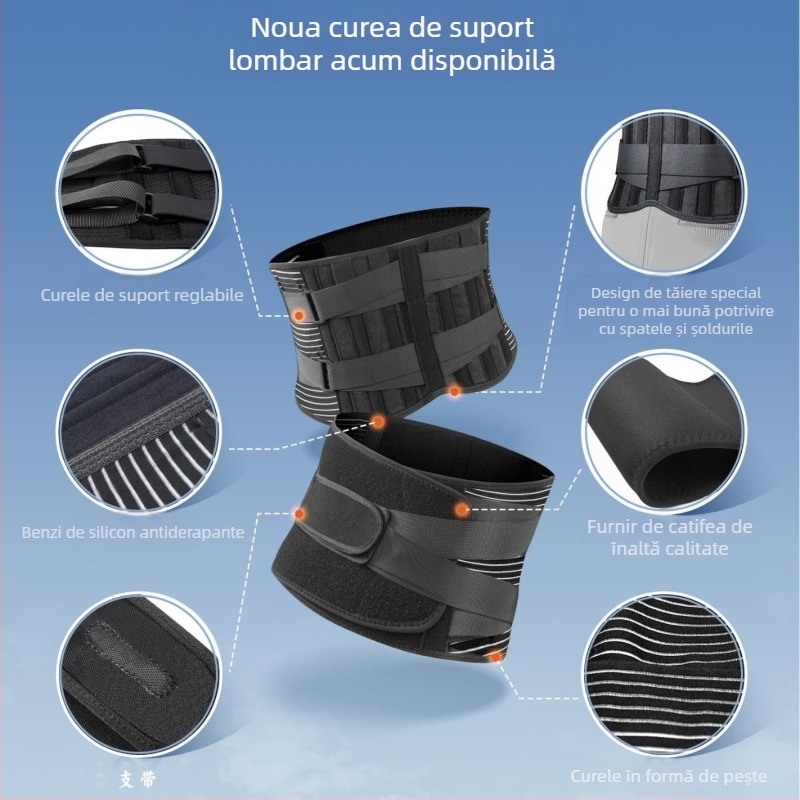 Centură de talie din fibră de poliester SBR, cu suport respirabil, protecție lombară prin placă de oțel și fixare pentru talie în timpul antrenamentelor