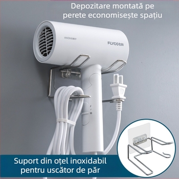 Suport pentru uscător de păr din fier forjat, montaj pe perete, 1 etaj, prindere cu cârlig, depozitare baie, stil japonez