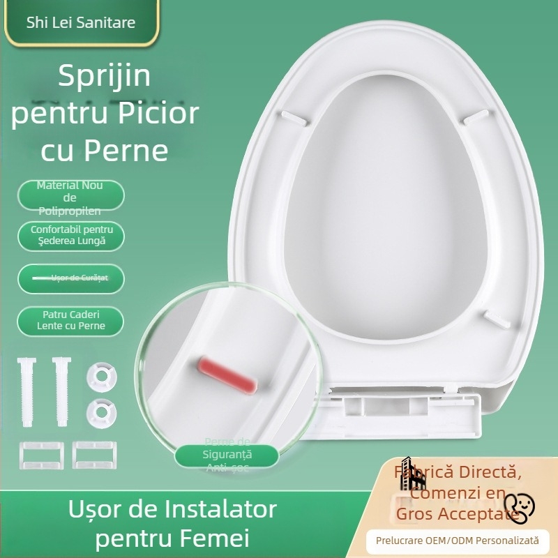 Capac de toaletă universal - formă în V, grosime mărită, închidere lină, material PP, distanța dintre găuri reglabilă 11–17, modelul 069