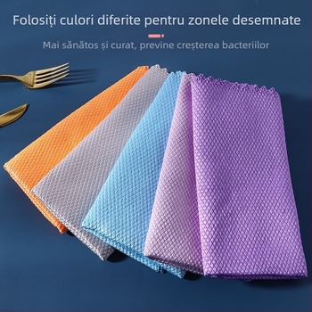 Cârpa de vase din microfibră cu model solzi de pește, absorbantă, utilizare dublă uscat și ud pentru curățarea suprafețelor de sticlă.