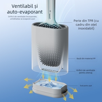 Set de perie pentru toaletă din oțel inoxidabil cu bază și design montat pe perete, ajunge în fiecare colț, greutate 315,5 g