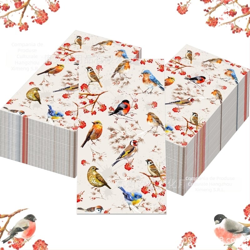 Șervete lungi din hârtie cu motiv acuarelă de flori și păsări – stil chinezesc, servețele de hârtie, accesorii pentru aranjarea spațiului